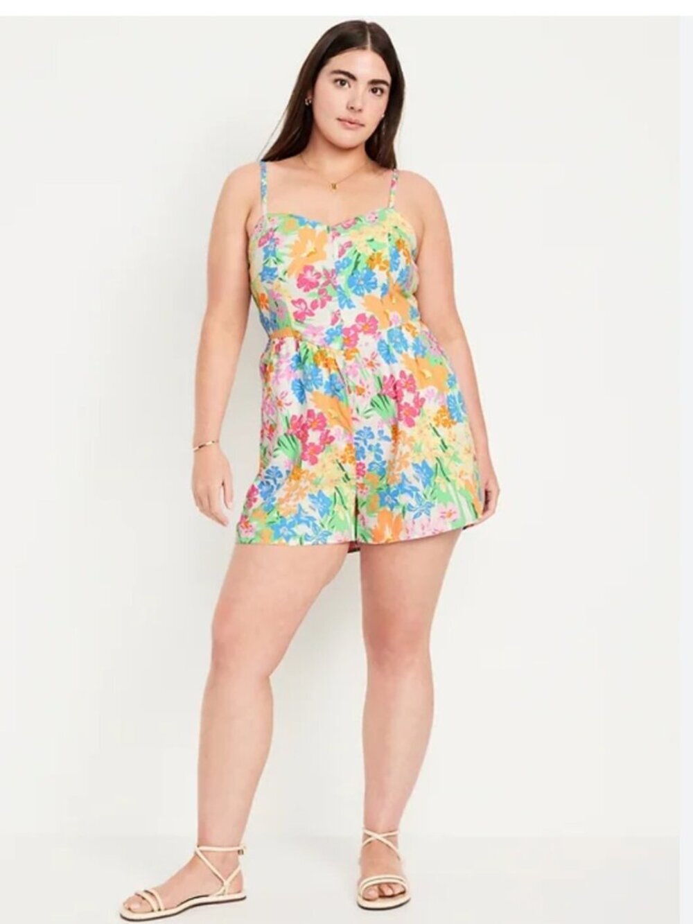 Old Navy floral cami romper with linen size medium